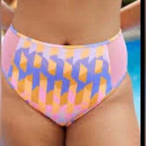 Aerie Orange Pink Mesh High Cut Cheeky Bikini Bottom Size M